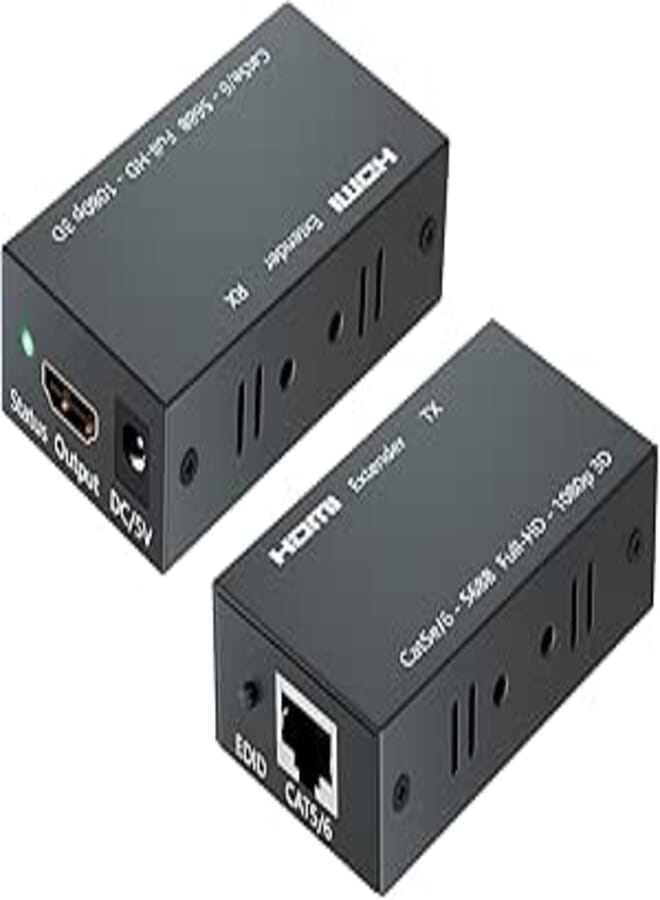 HDMI Extender Up to 60 Meters/196ft, 1080P Transmitter and Receiver, Ethernet Sender Repeater Over Single RJ45 Cat5e/6/7 Cable, to RJ45/RJ45 to HDMI Transmission